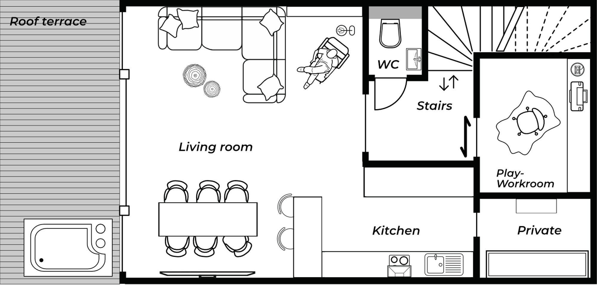 Lower floor of the maisonette apartment: