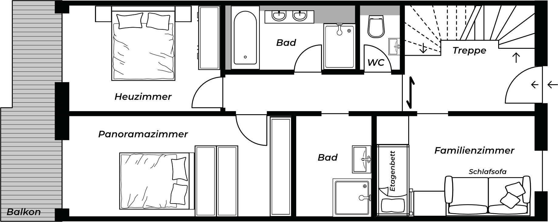 Untere Etage des Maisonette-Apartments: