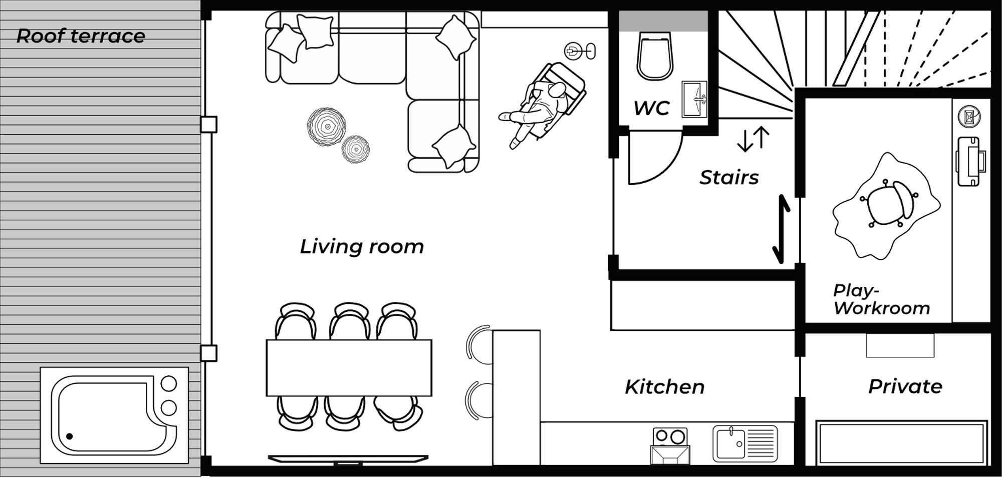 Upper floor of the apartment: