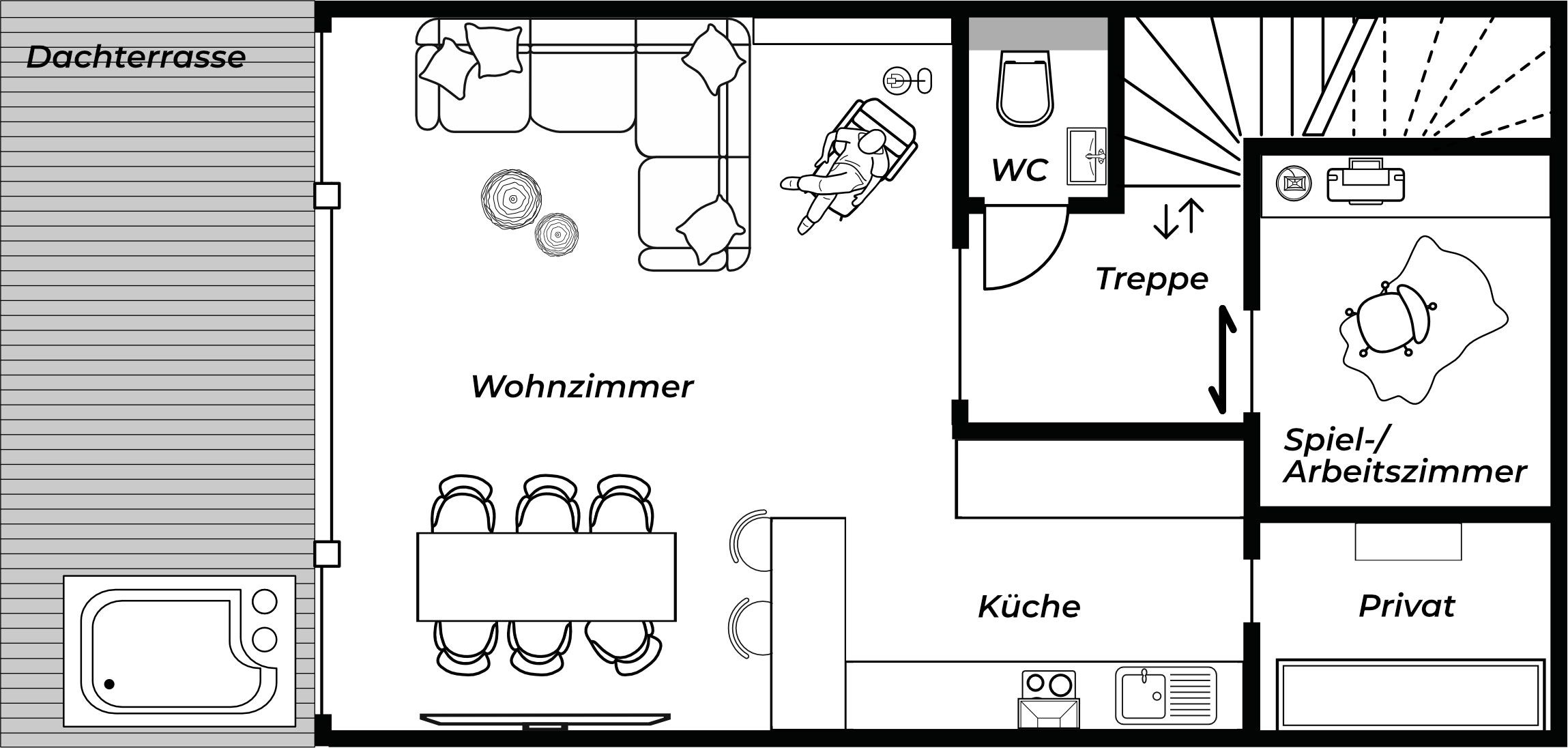 Untere Etage des Maisonette-Apartments: